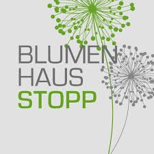 Blumenhaus Stopp Logo – modernes Design mit grünen Akzenten und Pusteblume.